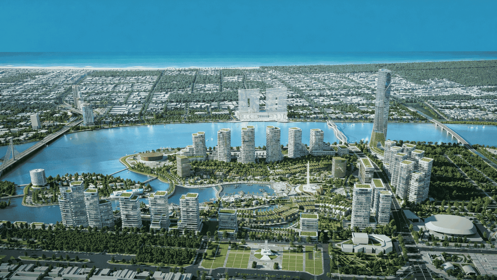 Bản vẽ quy hoạch không gian cảnh quan dự án Đà Nẵng Downtown, tối ưu hóa diện tích mặt nước và cây xanh cho cộng đồng.